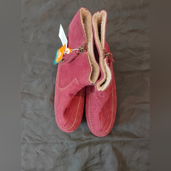 🤍❗ NWT Sporto Leather Faux Fur Women's Tawny Burgundy Tan Embroidered Boots 9.5 - Picture 4 of 6